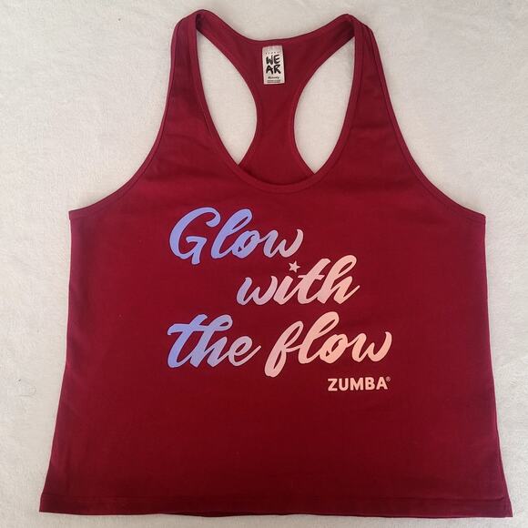 Zumba Sz XL Burgundy Glow With The Flow Racerback Tank Top Fitness Gym Lounge - Picture 3 of 8